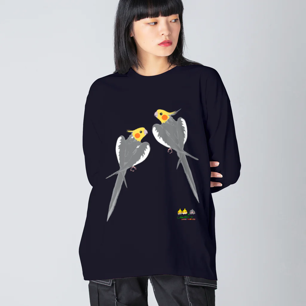 LittleLoroのノーマルオカメインコ　ごきげんポーズ中 ビッグシルエットロングスリーブTシャツ