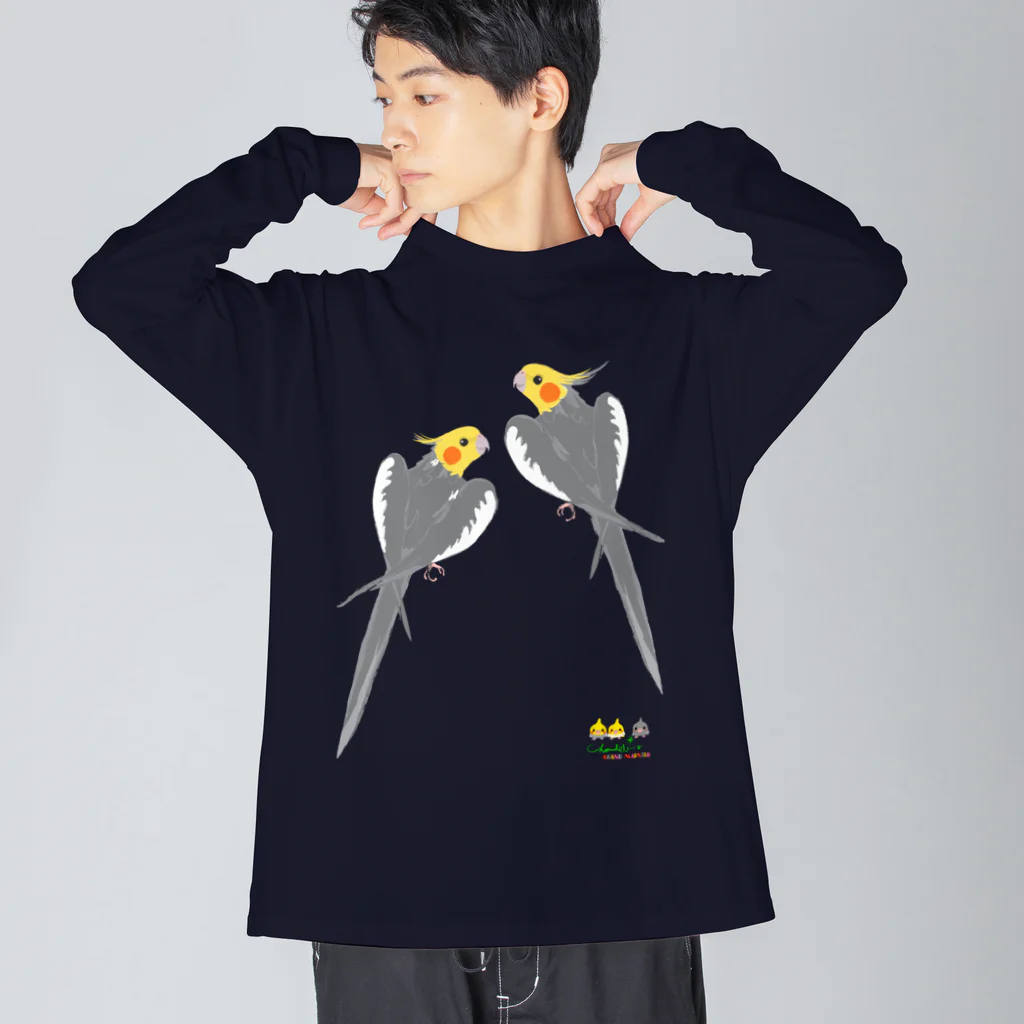 LittleLoroのノーマルオカメインコ　ごきげんポーズ中 ビッグシルエットロングスリーブTシャツ