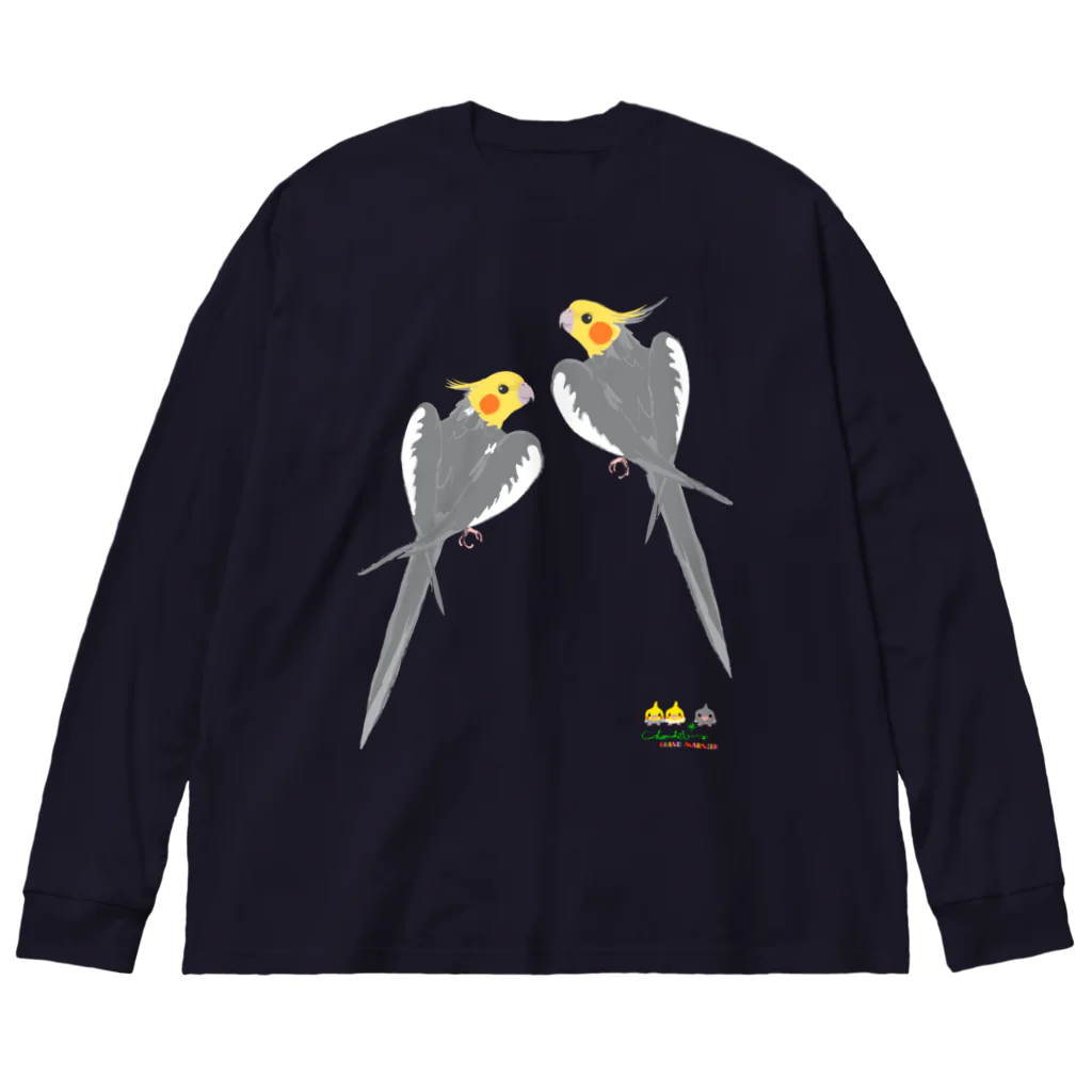 LittleLoroのノーマルオカメインコ　ごきげんポーズ中 ビッグシルエットロングスリーブTシャツ