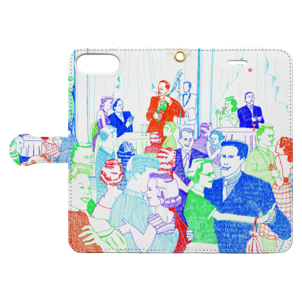 古屋智子（TomokoFuruya）のJazz Party(白) Book-Style Smartphone Case:Opened (outside)