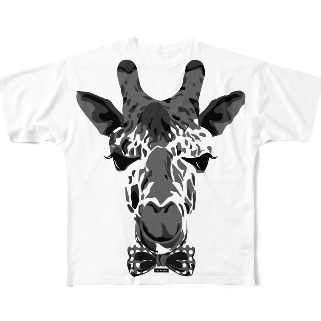 Cɐkeccooのおしゃれ好きなキリン(ジラフ)モノクロ All-Over Print T-Shirt