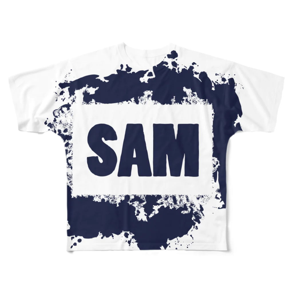 SAMのSAMロゴ（紺色） All-Over Print T-Shirt