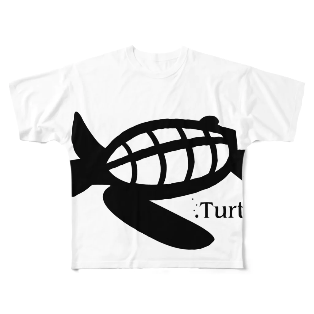 たかせ ゆづきのTurtle-Black All-Over Print T-Shirt