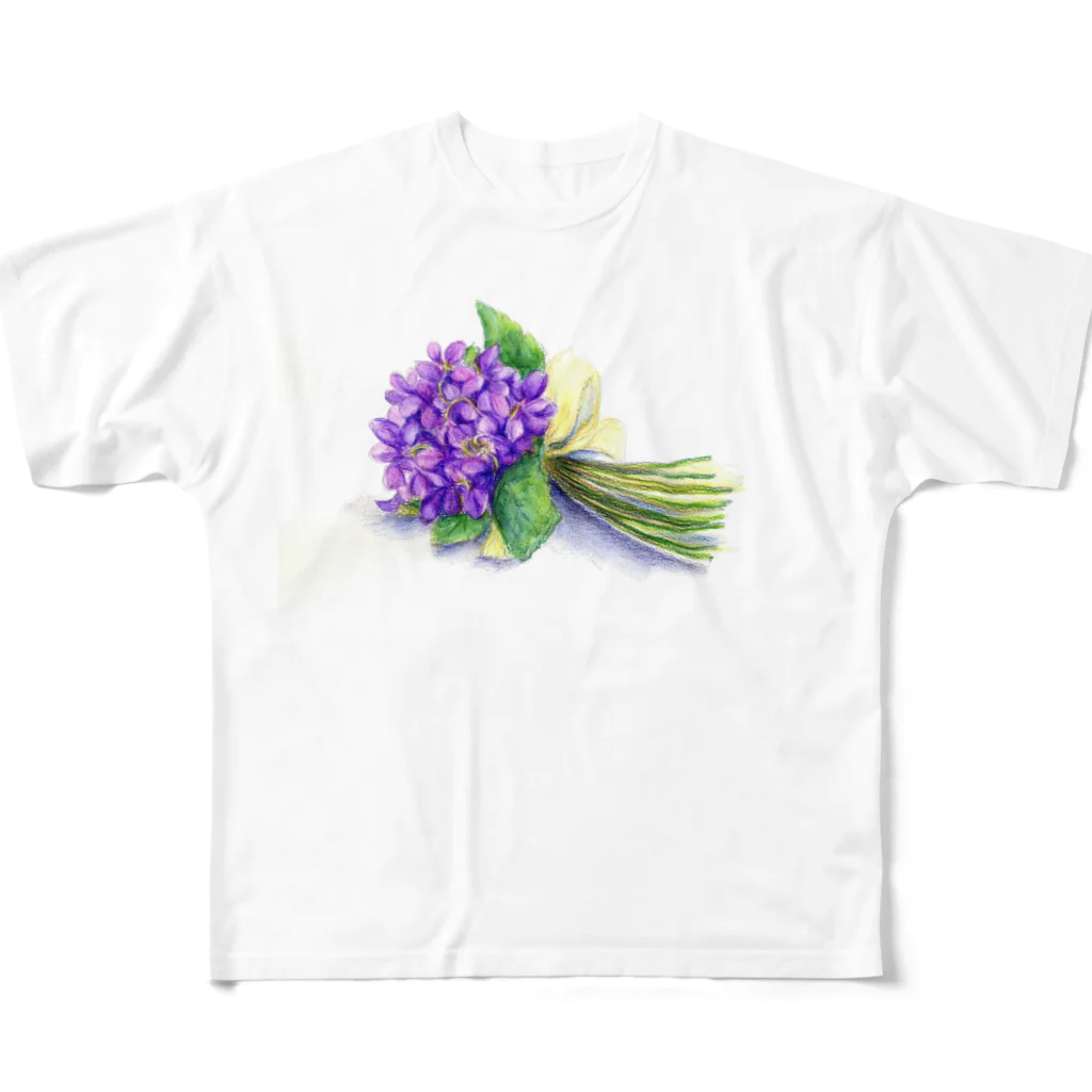 リラのスミレの花束 フルグラフィックTシャツ