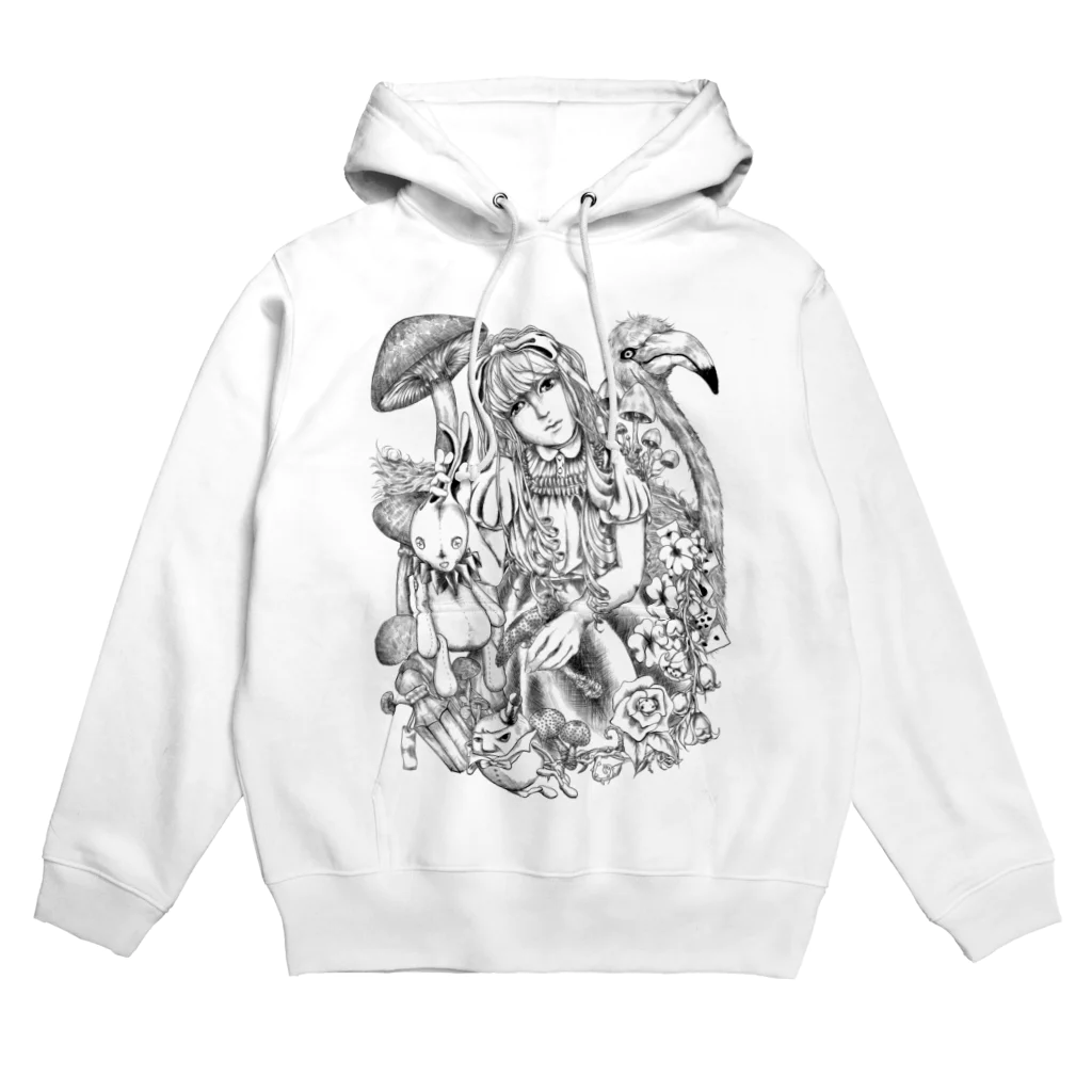 Cɐkeccooの不思議の国のアリス‐手描き風Vrモノクロ Hoodie