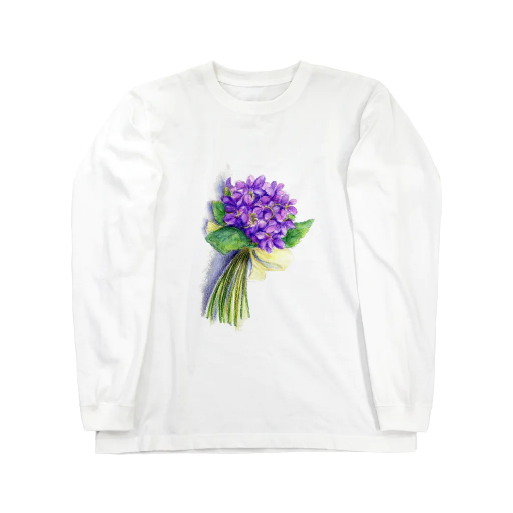 リラのスミレの花束 ロングスリーブTシャツ