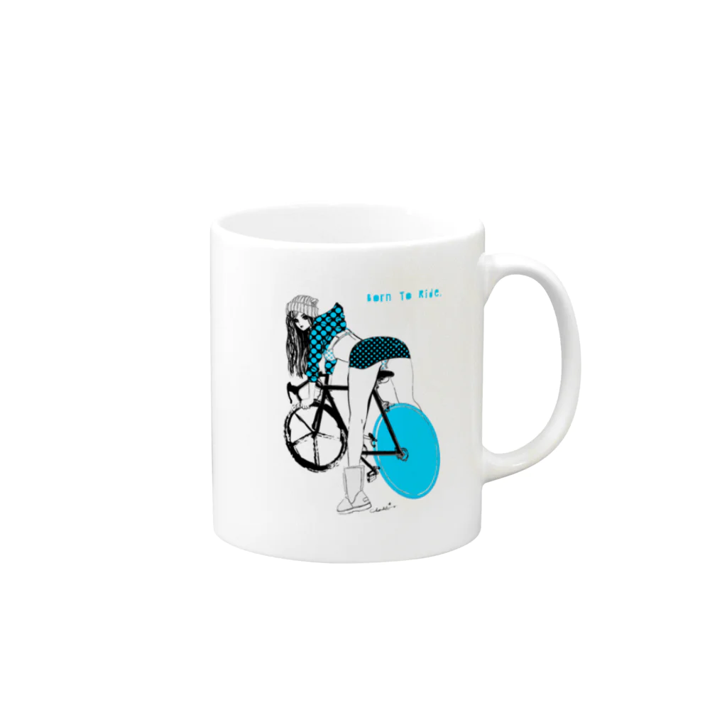 loveclonesの自転車 ガールプリント Mug :right side of the handle