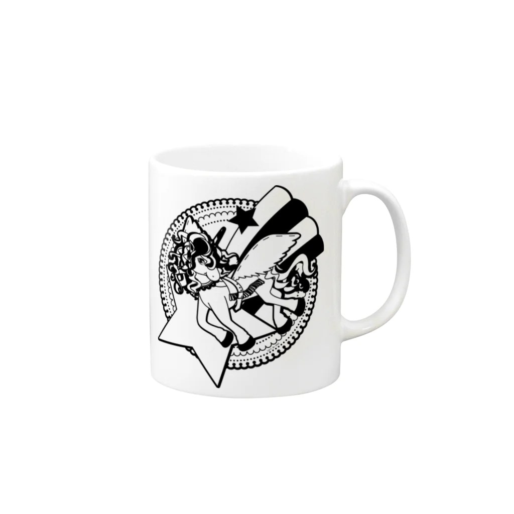 Cɐkeccooの夢見がちなユニコーン-スター-モノクロ Mug :right side of the handle