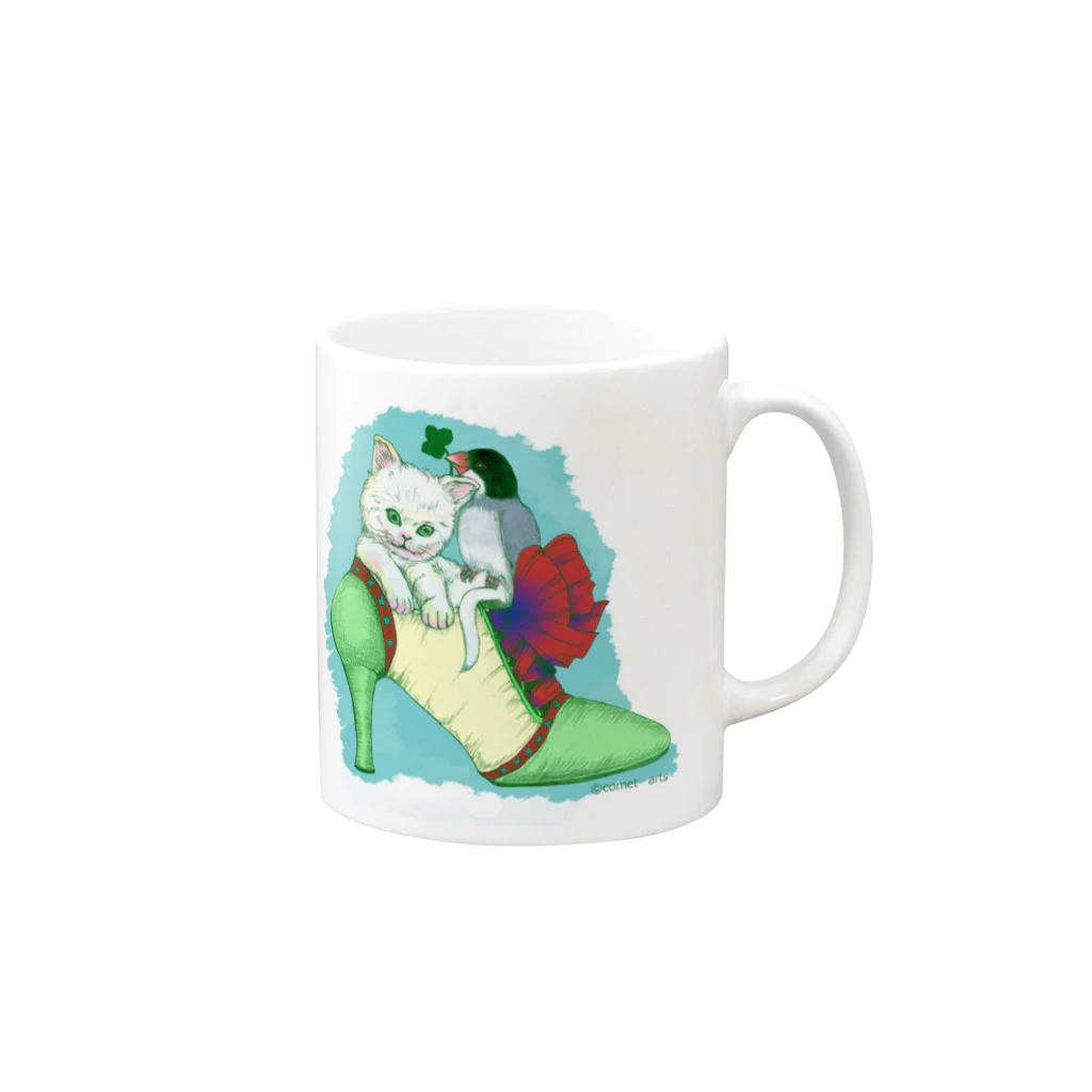 comet-yの猫と文鳥１b Mug :right side of the handle