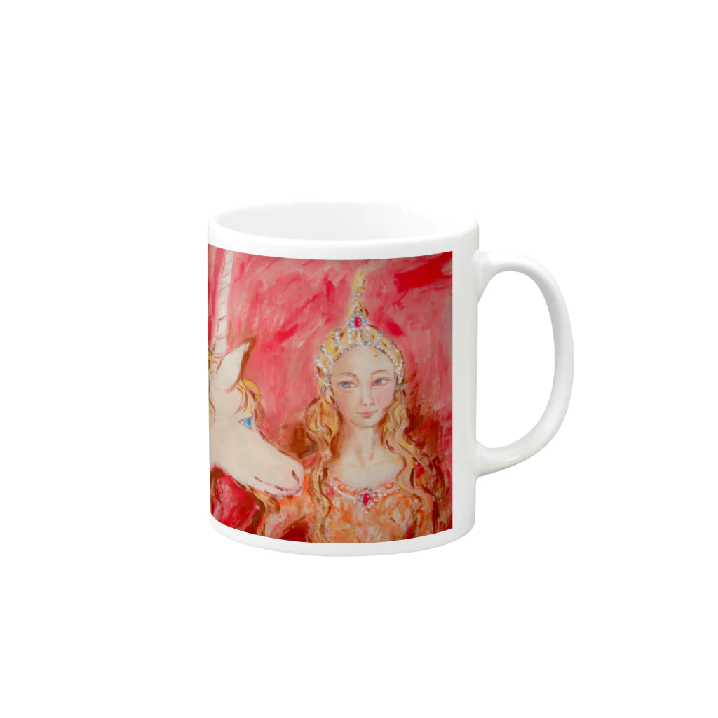 リラのユニコーンと乙女 Mug :right side of the handle