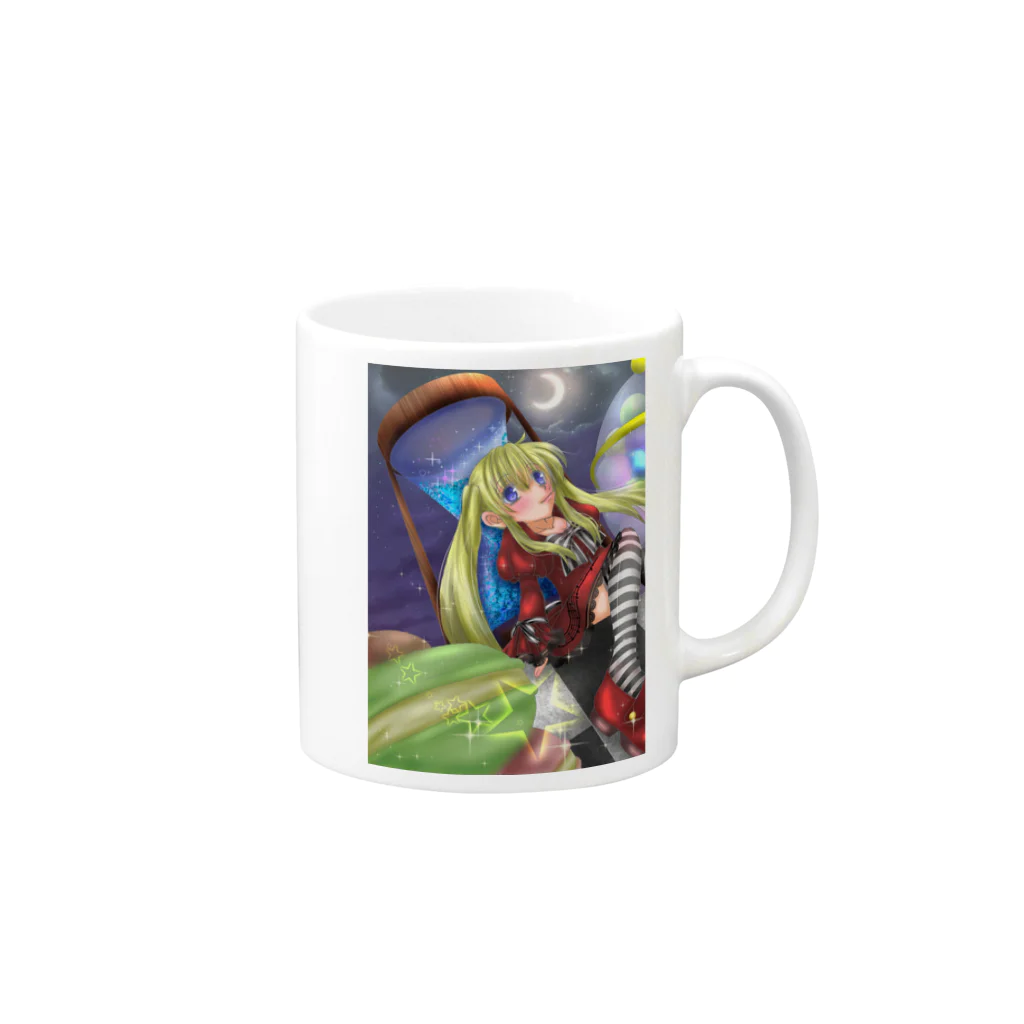 月夜の黒うさぎの砂時計と人形少女 Mug :right side of the handle