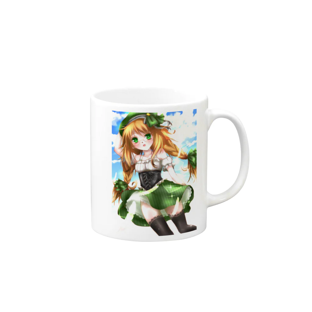 月夜の黒うさぎのベレー帽少女 Mug :right side of the handle