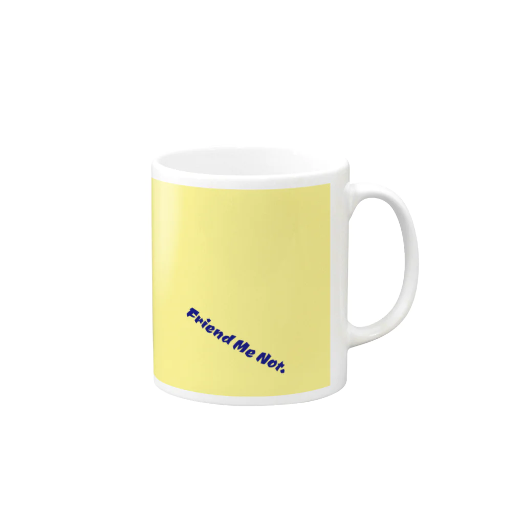 アシベズヘアのFriend Me Not. Midnight Blue & Canary Mug :right side of the handle