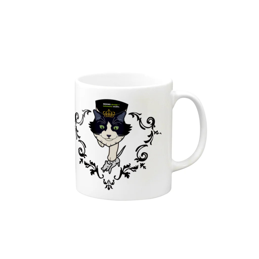 関野絡繰堂の猫王 Mug :right side of the handle