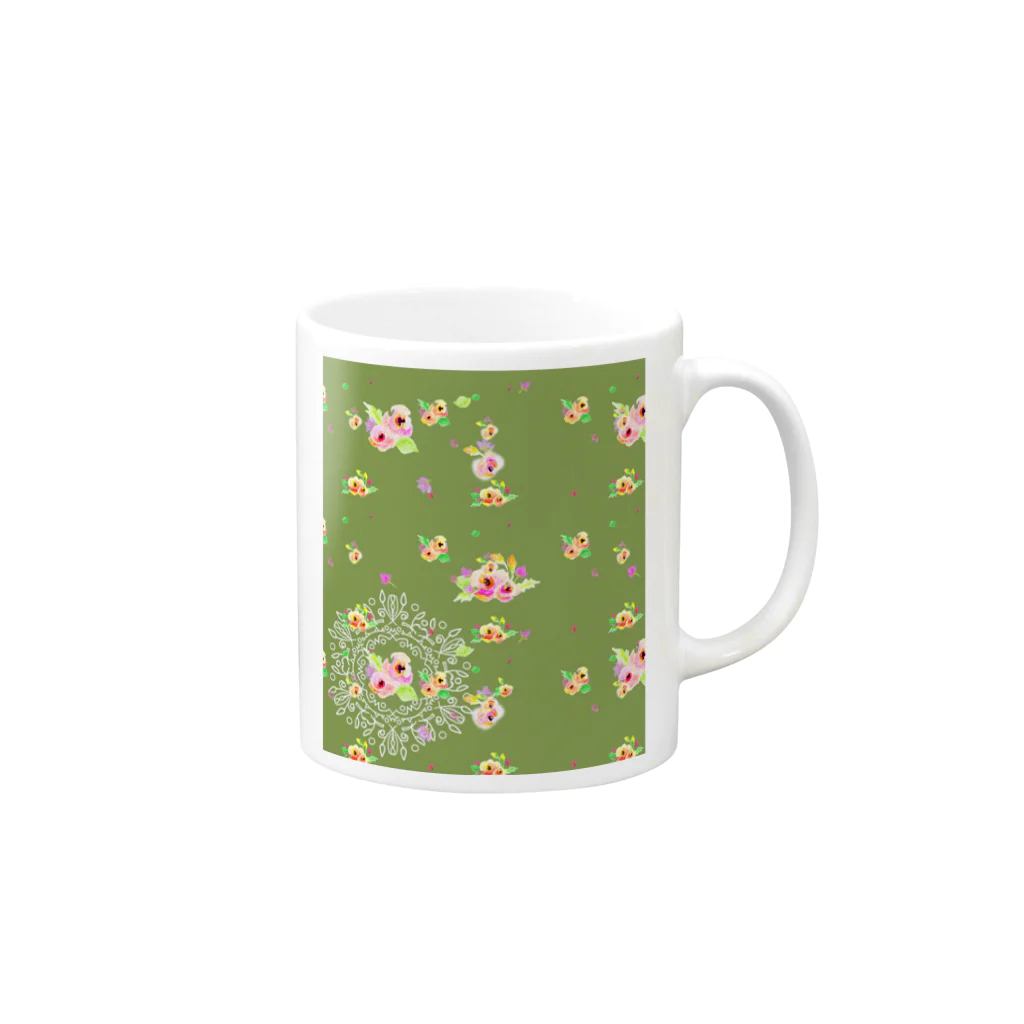 Ellieのflower ドイリー Mug :right side of the handle