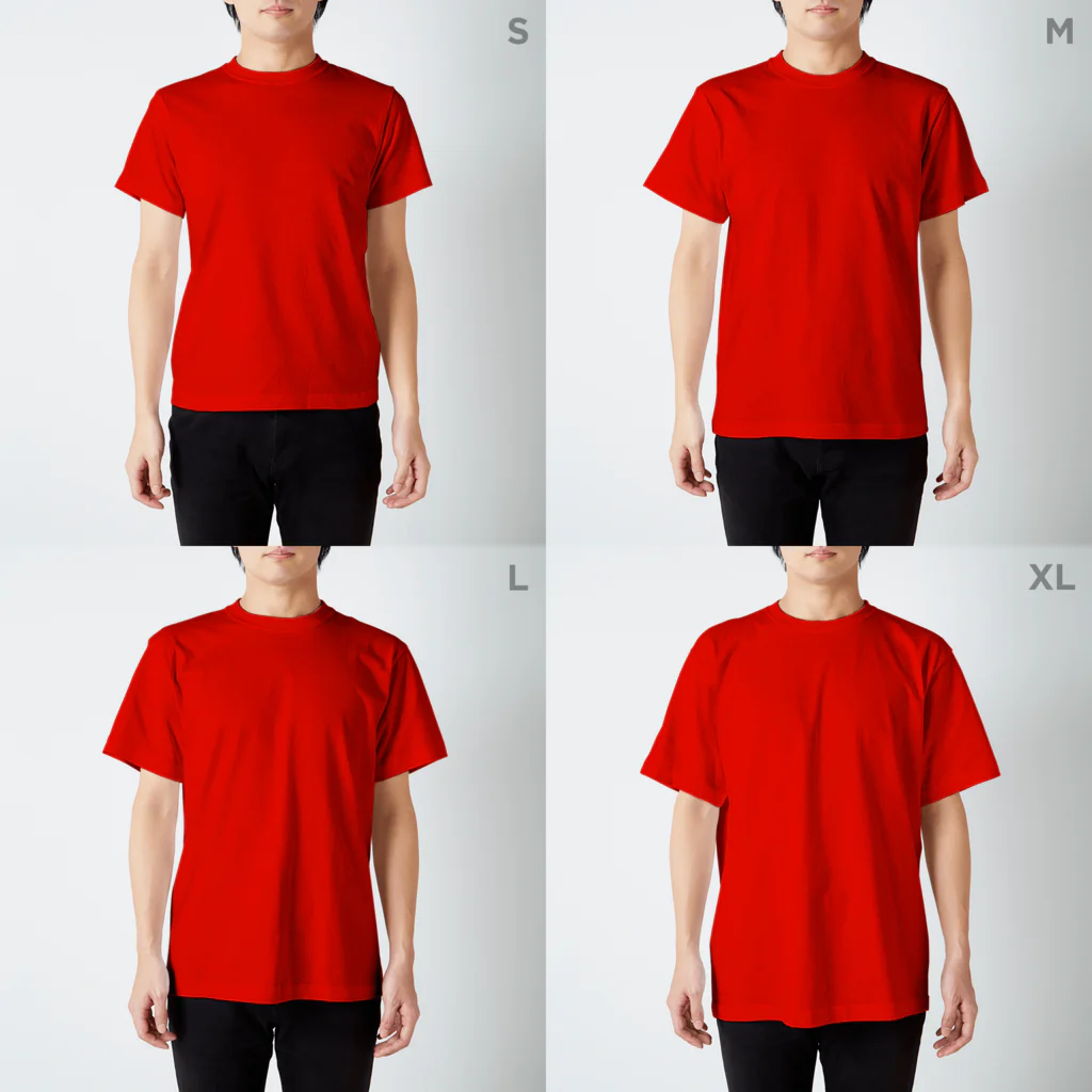 カタカナラボのイチゴ-W スタンダードTシャツのサイズ別着用イメージ(男性)