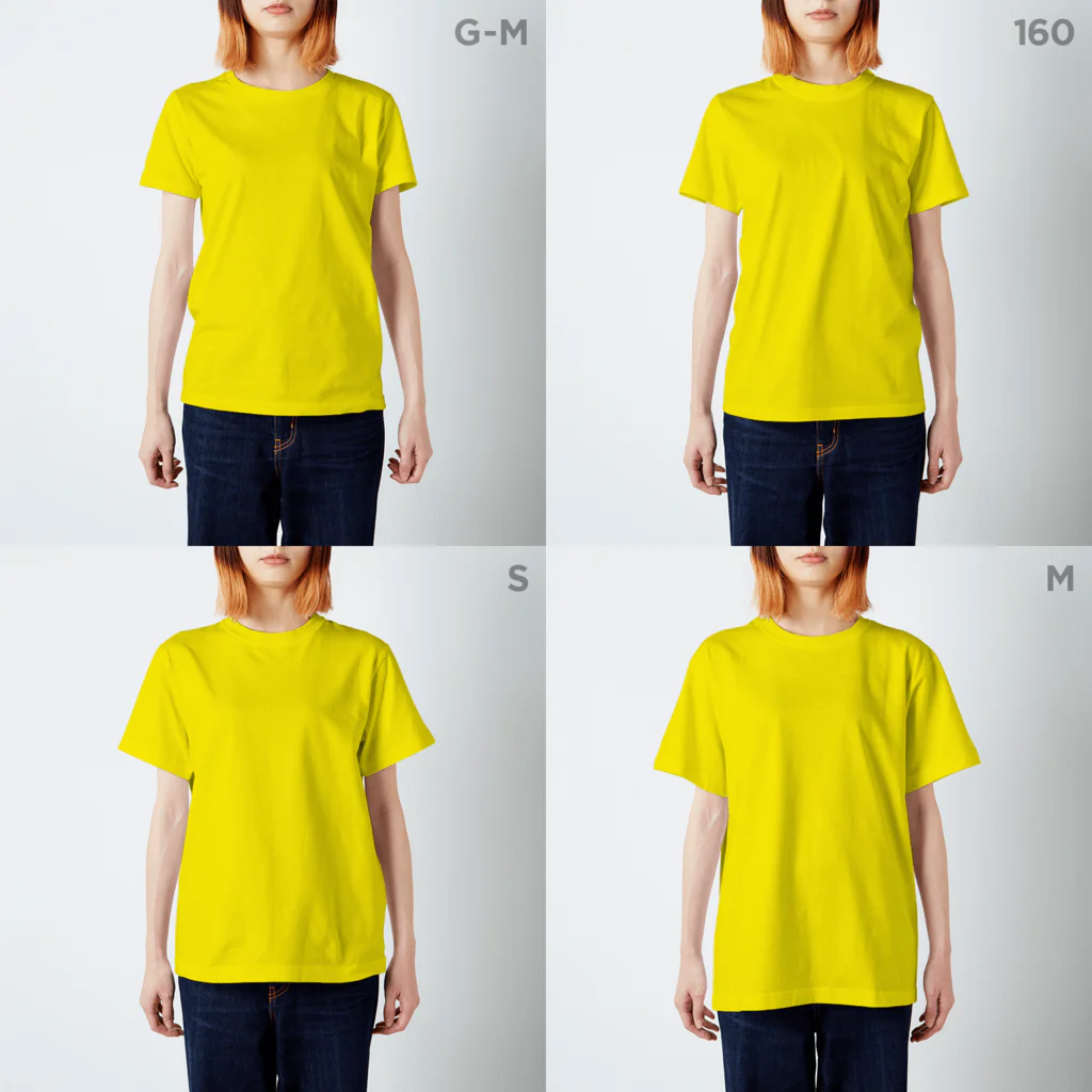 ふみきりグッズSHOPの遮断機付きふみきり スタンダードTシャツのサイズ別着用イメージ(女性)