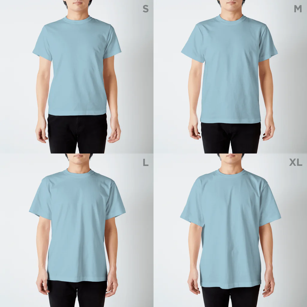 poronporon-死ぬまで人生を楽しむのチンアナゴ数字Tシャツ「1」ブルー スタンダードTシャツのサイズ別着用イメージ(男性)