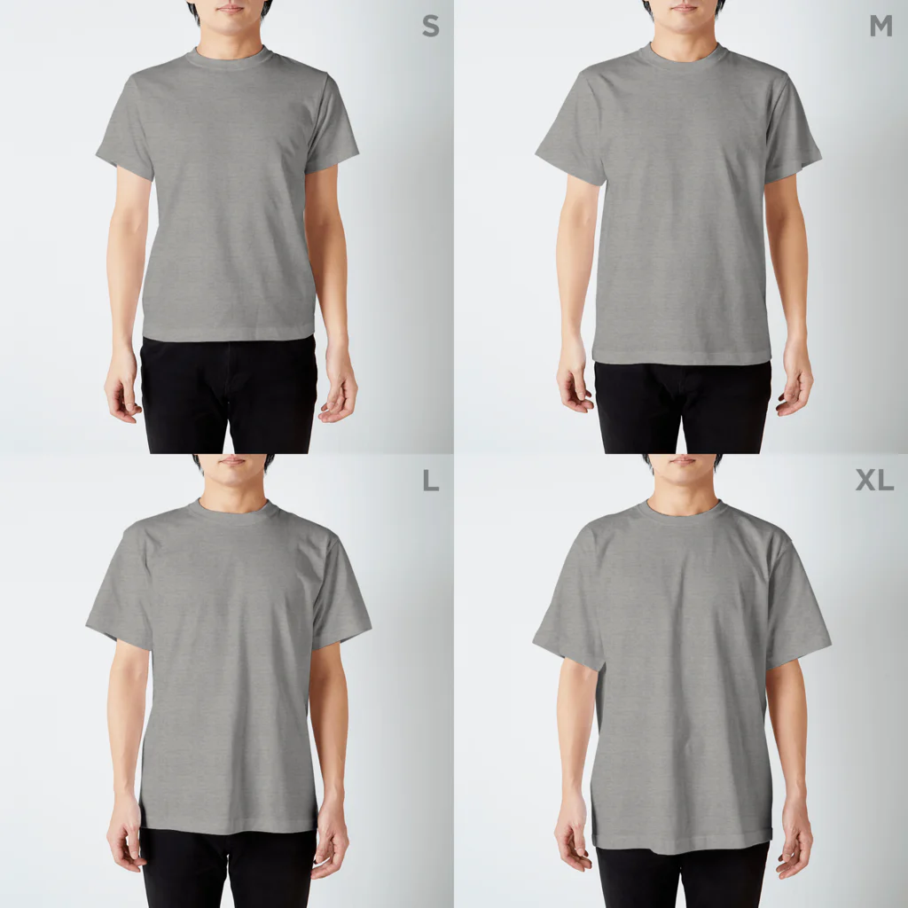 デザインをしましたのヒラタクワガタ（黒文字） スタンダードTシャツのサイズ別着用イメージ(男性)