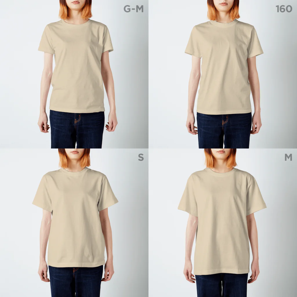 デザインをしましたのミヤマクワガタ（赤文字） スタンダードTシャツのサイズ別着用イメージ(女性)