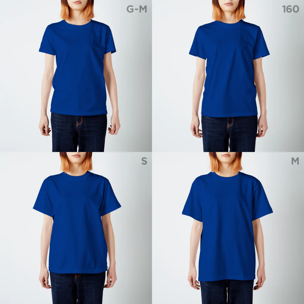 ぼくのすいぞくかん SUZURI店のサメカオdeepcolorキッズ スタンダードTシャツのサイズ別着用イメージ(女性)