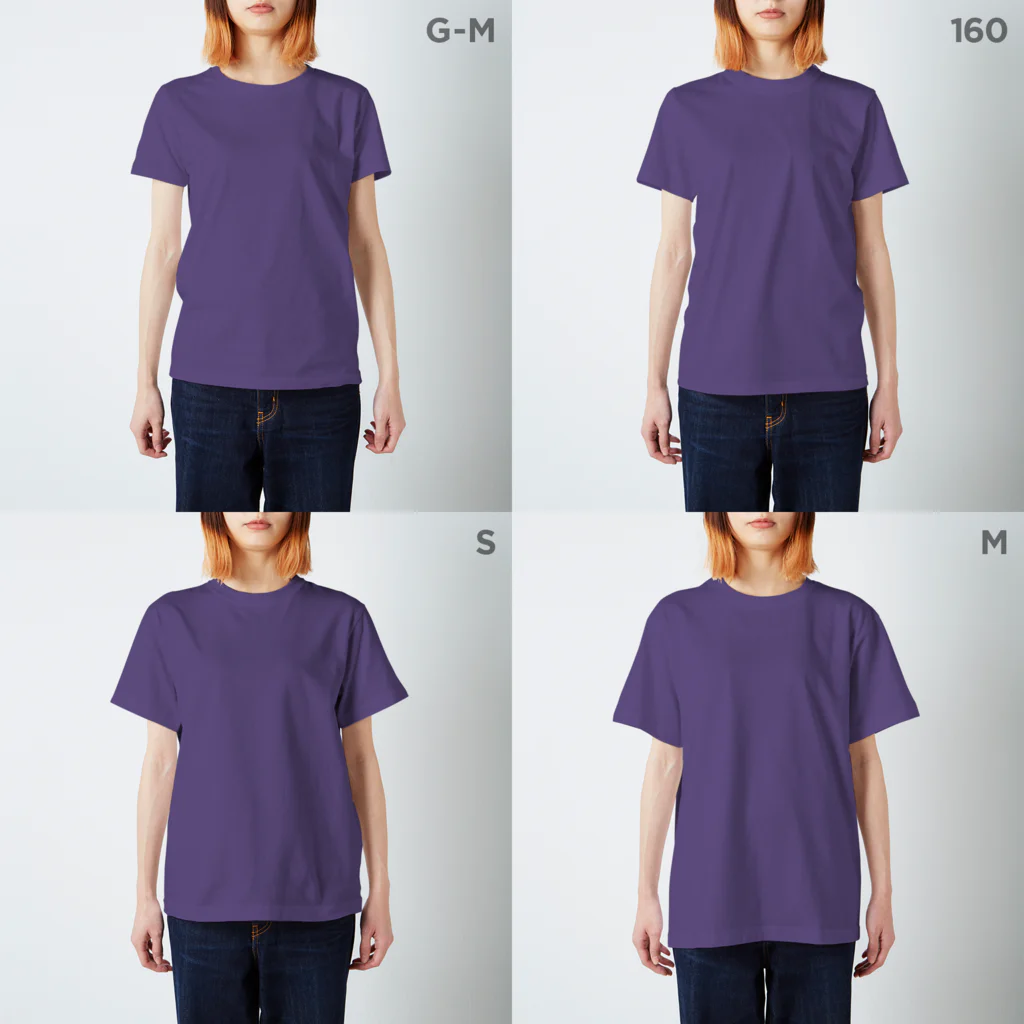 カニホイップのふんどし〜さ〜（左の子） スタンダードTシャツのサイズ別着用イメージ(女性)