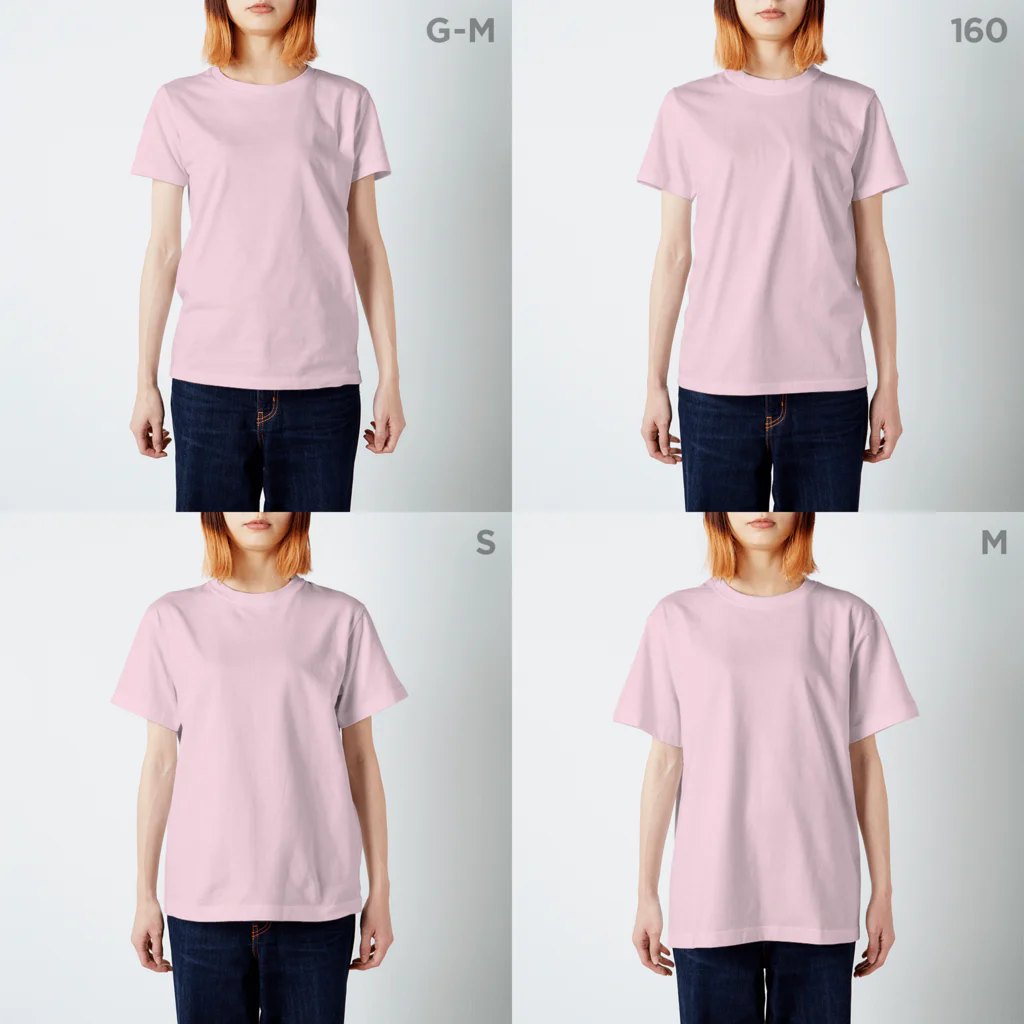 FOXY COLORSのガネゾーくんのチャクラ瞑想　ピンク スタンダードTシャツのサイズ別着用イメージ(女性)