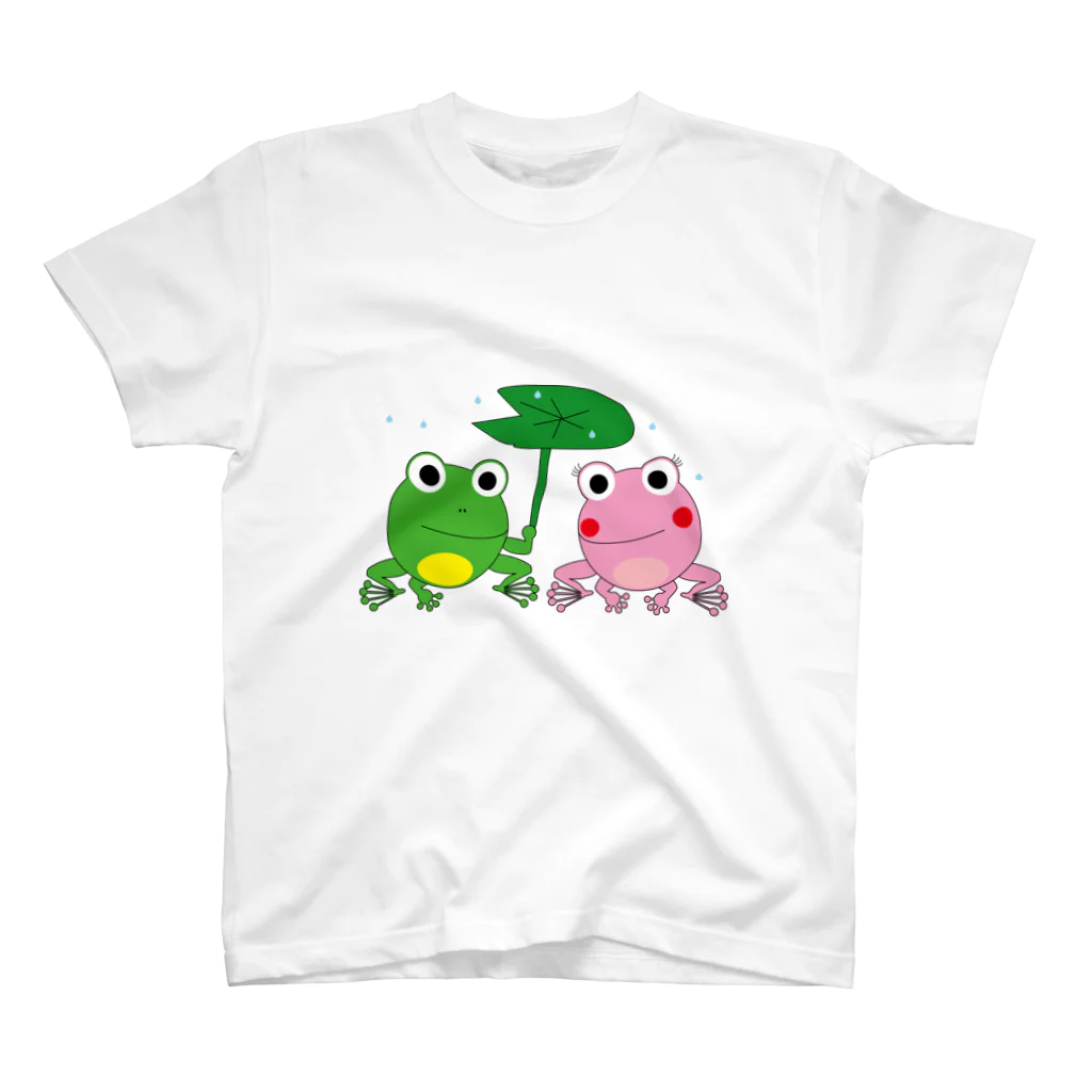 人の森のカエルの相合傘　イラスト スタンダードTシャツ