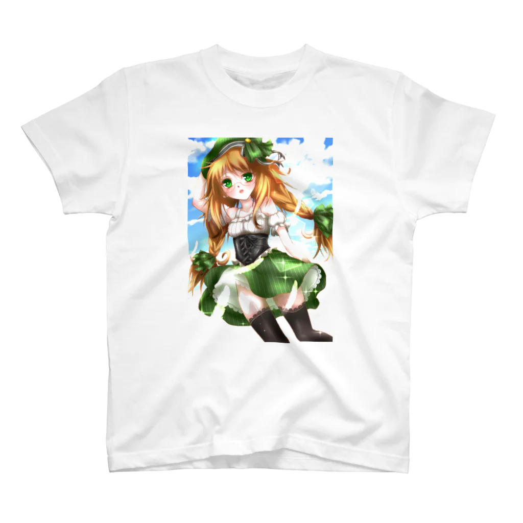 月夜の黒うさぎのベレー帽少女 スタンダードTシャツ