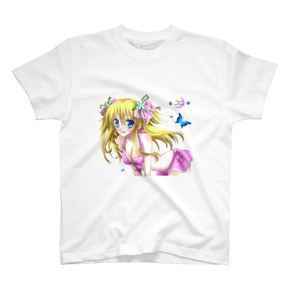 月夜の黒うさぎの水着少女 スタンダードTシャツ