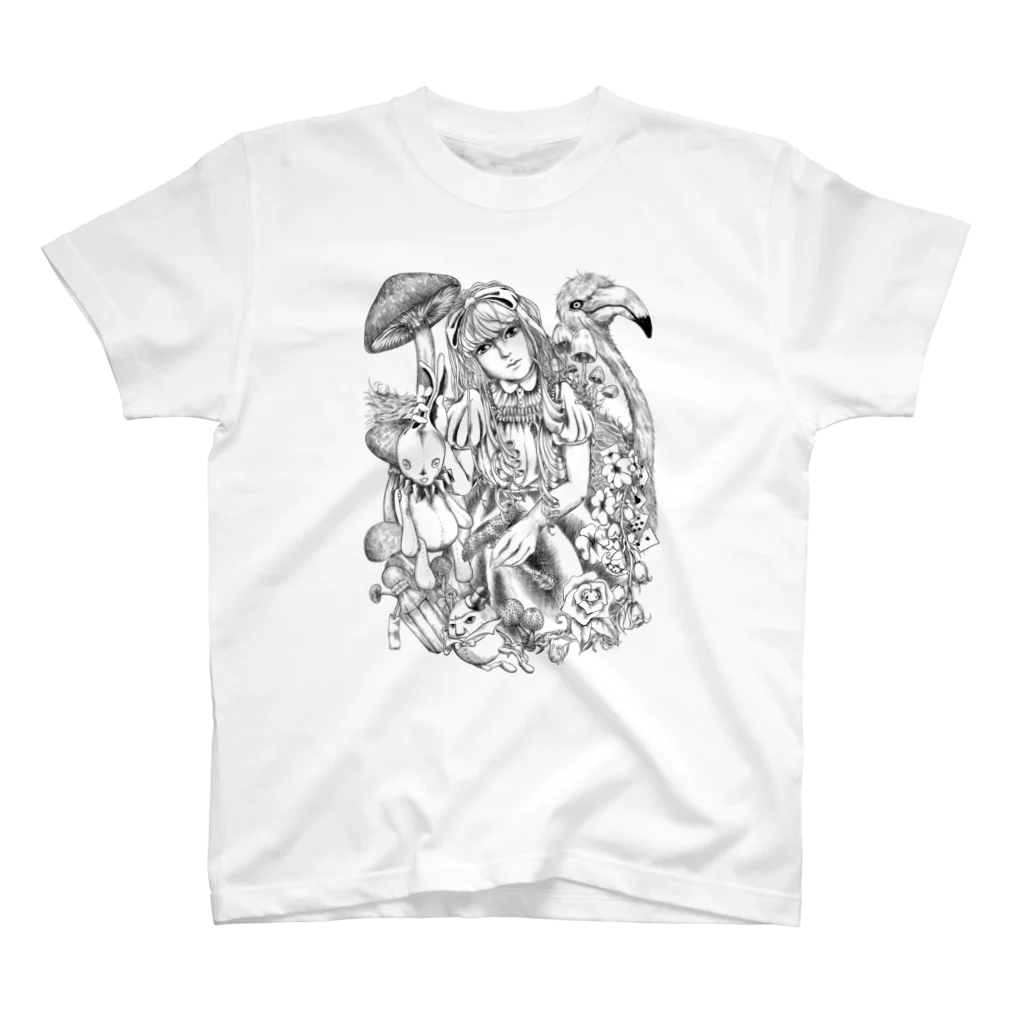 Cɐkeccooの不思議の国のアリス‐手描き風Vrモノクロ Regular Fit T-Shirt