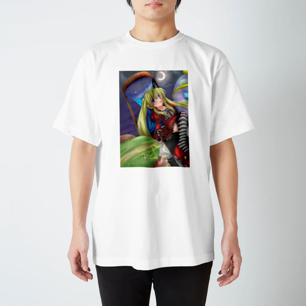 月夜の黒うさぎの砂時計と人形少女 Regular Fit T-Shirt