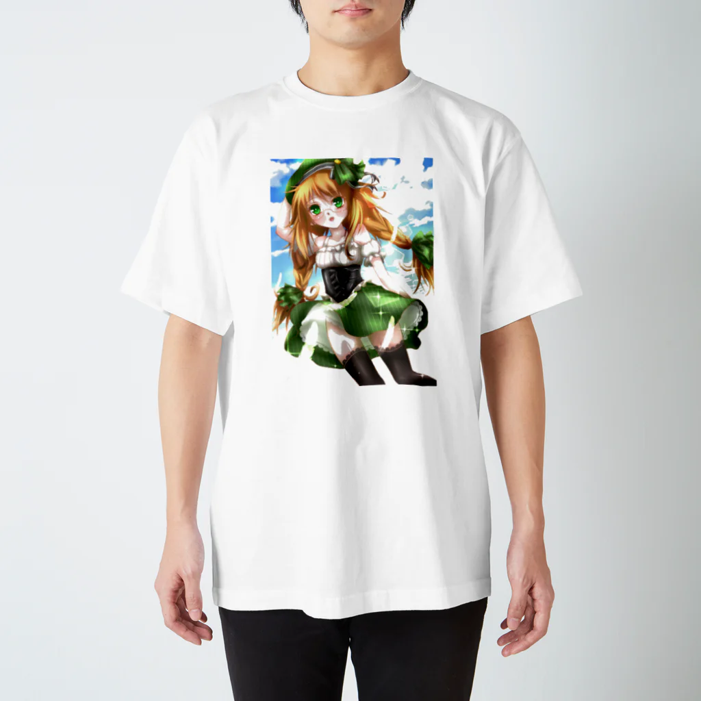 月夜の黒うさぎのベレー帽少女 Regular Fit T-Shirt