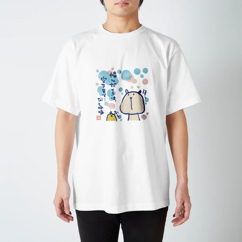 ひとみん（アーティスト／イラストレーター）の悩んだときは…【ほっこりハッピーのブン】 スタンダードTシャツ