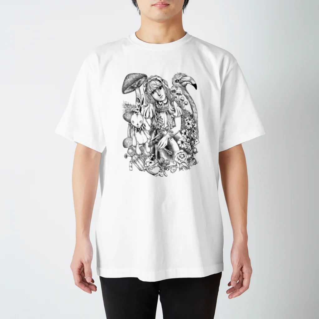 Cɐkeccooの不思議の国のアリス‐手描き風Vrモノクロ Regular Fit T-Shirt