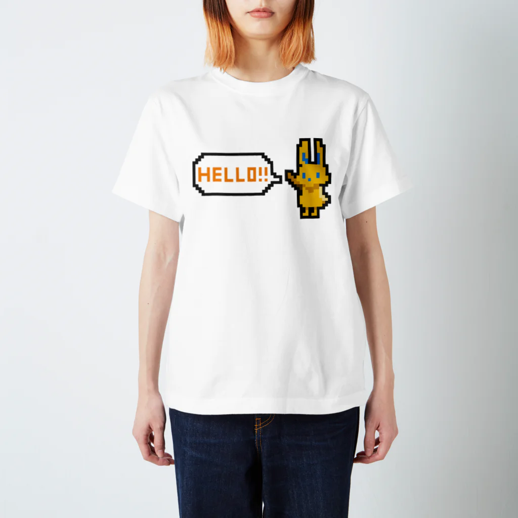 manaのドット絵風うさぎ「HELLO!!」 スタンダードTシャツ