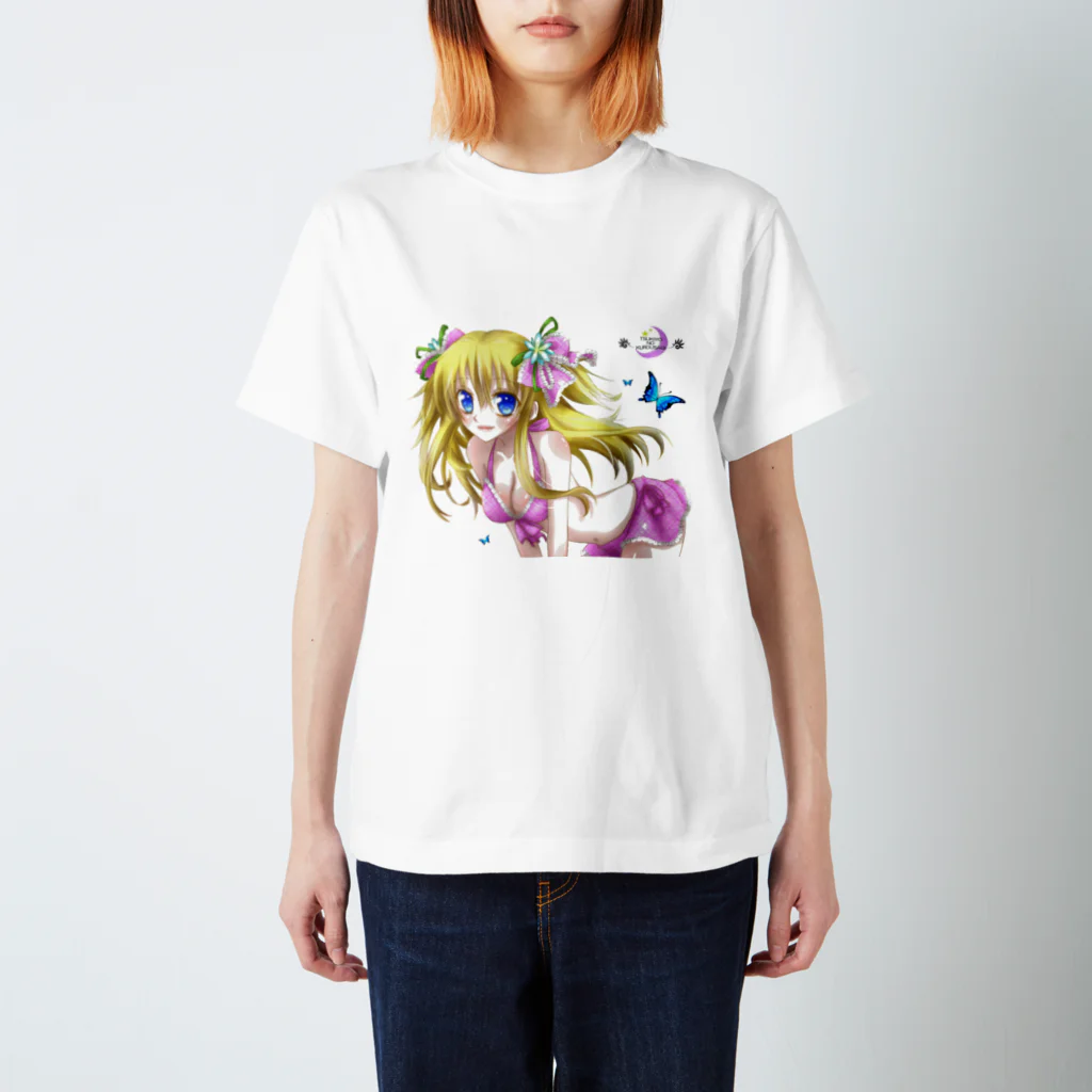 月夜の黒うさぎの水着少女 Regular Fit T-Shirt