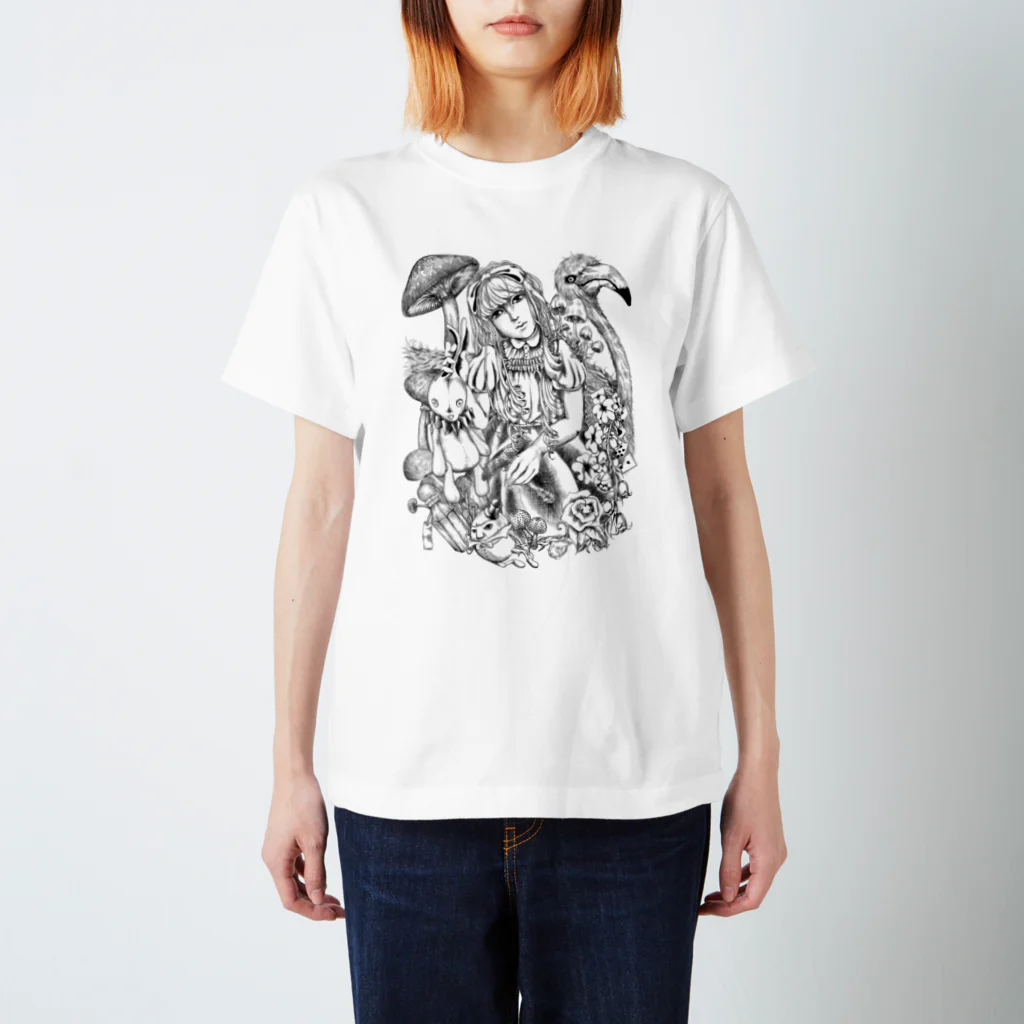 Cɐkeccooの不思議の国のアリス‐手描き風Vrモノクロ Regular Fit T-Shirt