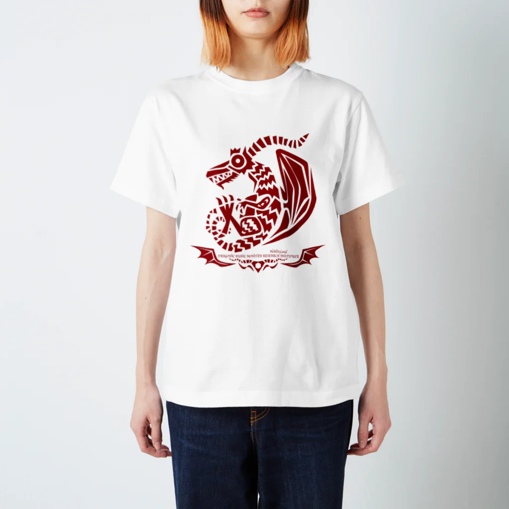 ねんどらんどSUZURI店のドラゴルーン魔生物研究所の紋章(紅) スタンダードTシャツ