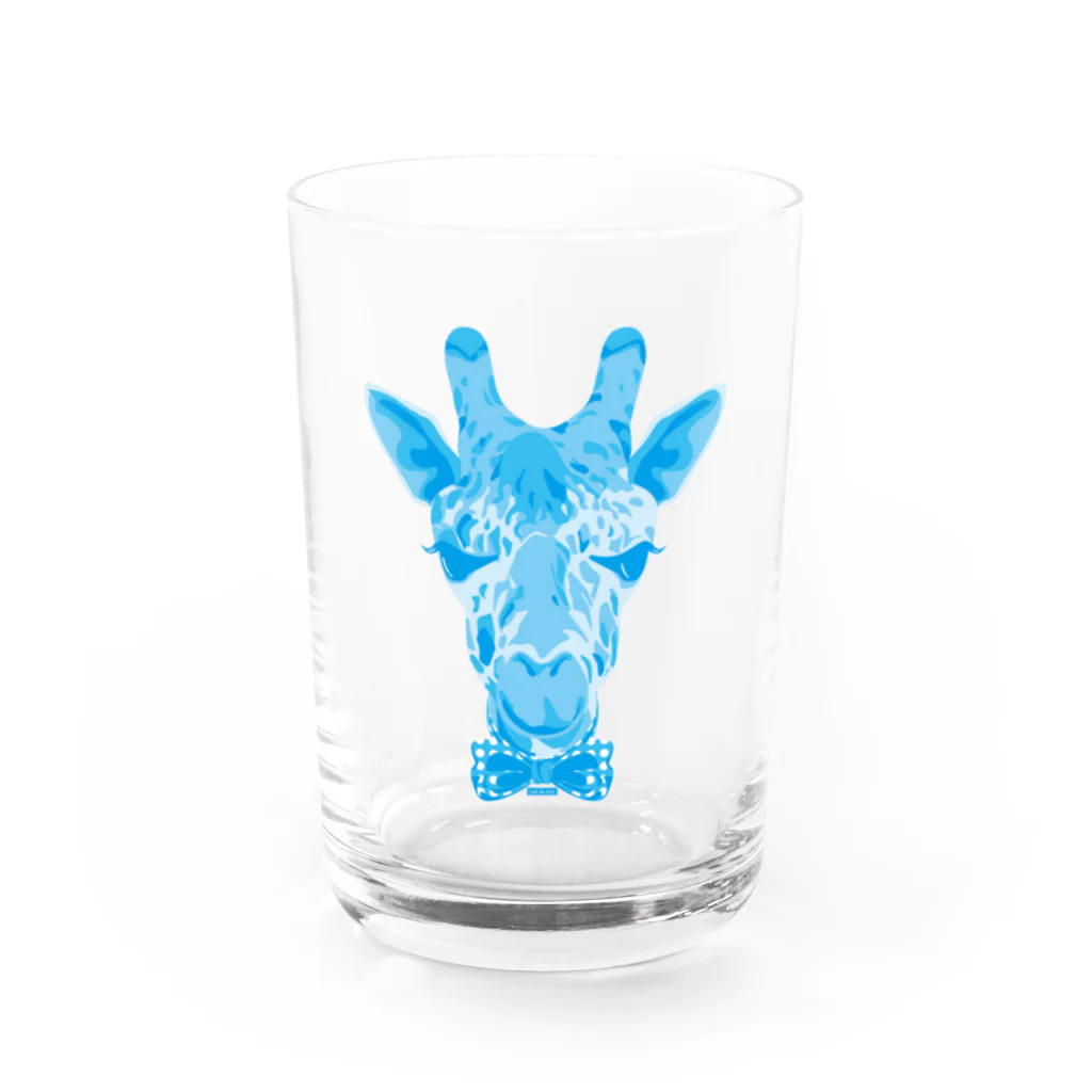 Cɐkeccooのおしゃれ好きなキリン(ジラフ)ブルー Water Glass :front