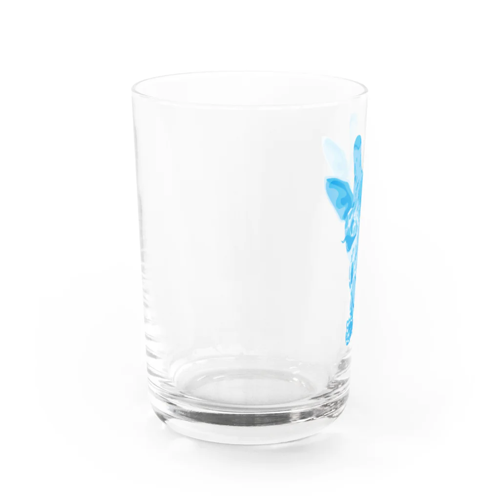 Cɐkeccooのおしゃれ好きなキリン(ジラフ)ブルー Water Glass :left