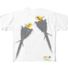 LittleLoroのノーマルオカメインコ　ごきげんポーズ中 フルグラフィックTシャツ