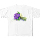 リラのスミレの花束 フルグラフィックTシャツ