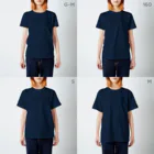 Biological Laceworksのダニ3種 3Mites （Back print）　 スタンダードTシャツのサイズ別着用イメージ(女性)