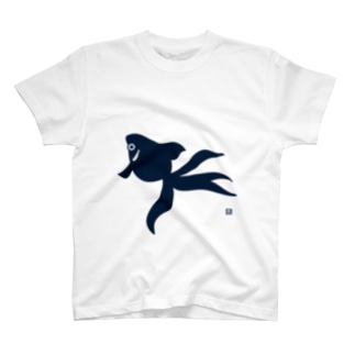 Tシャツ - 金魚（紺） - 金魚のモチーフを和風のシンプルなイラストデザイン