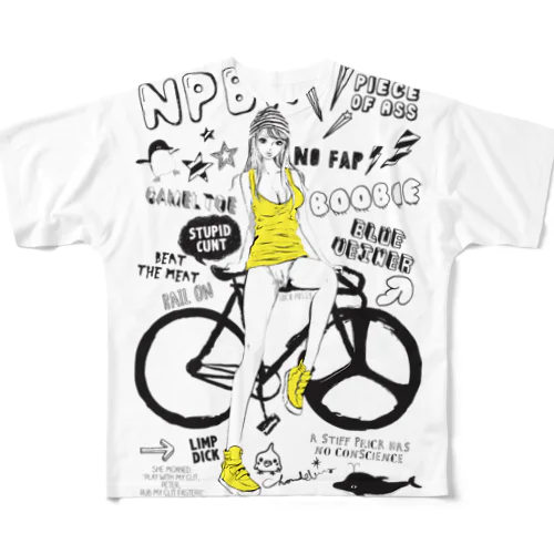 NPBR 自転車女子 ガーリーイラスト フルグラフィックTシャツ