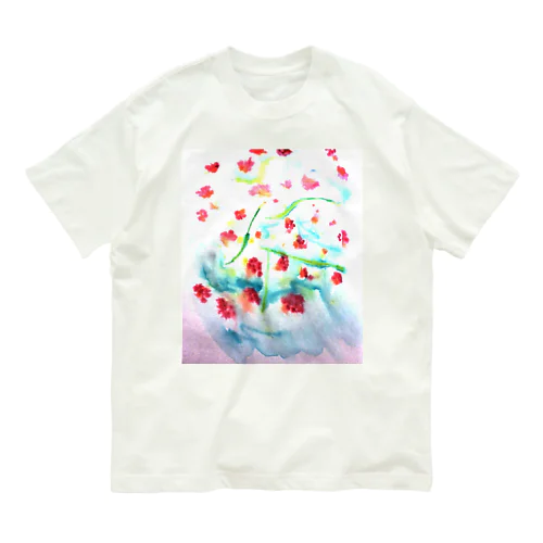 にじみ_お花 オーガニックコットンTシャツ