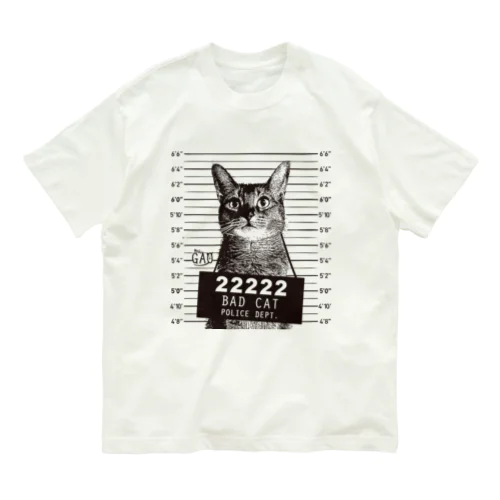 Nobigao 猫マグショット オーガニックコットンTシャツ