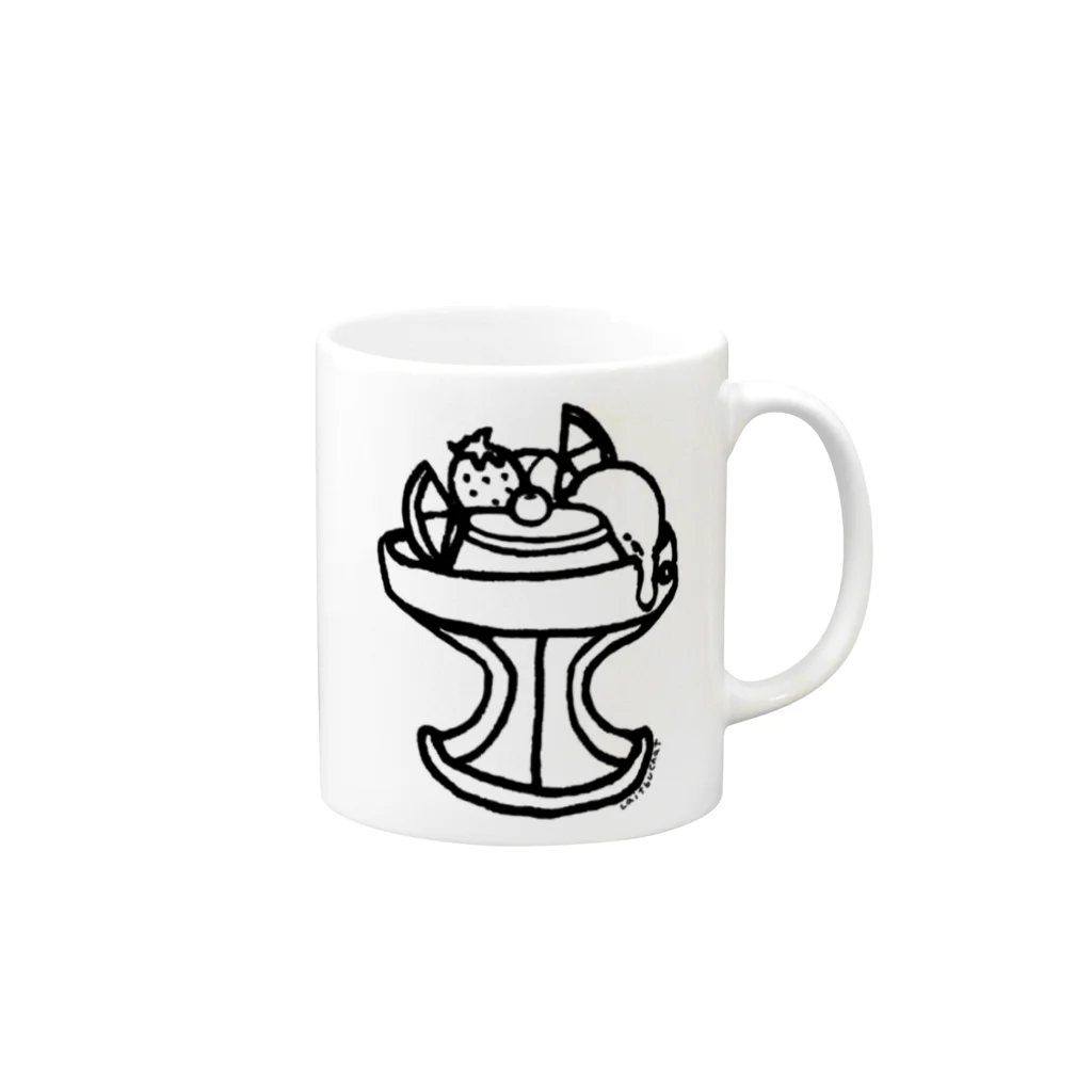 Cɐkeccooのらくがきシリーズ『ぷりんアラモード』モノクロ Mug :right side of the handle