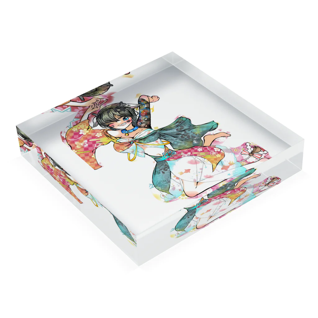 ホワイトサンタの丑年擬人化 Acrylic Block :placed flat